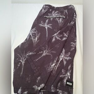 Reef Men’s Black and White Palm Print Swim Board Shorts - Sz 40